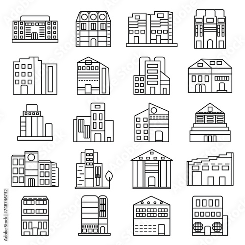 Buildings line icon set. Bank  school  courthouse  university  library. Architecture concept. Can be used for topics like office  city  real estate