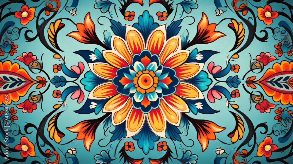 Floral Indian pattern illustration. Vibrant Spirit of colorful Indian with Authentic flowers pattern