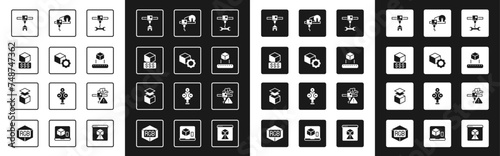 Set 3D printer wrench spanner, Isometric cube, services, house, warning and Layers icon. Vector