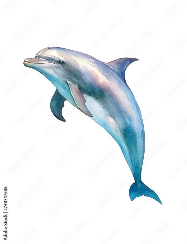 Fototapeta premium Watercolor illustration of a dolphin isolated on white background.