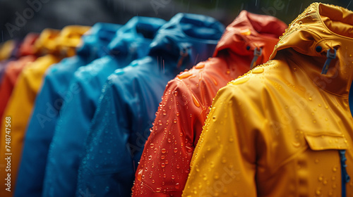 Rain jackets in various colors.