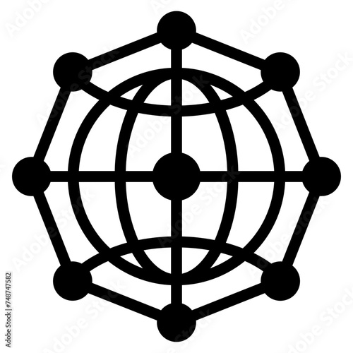 Digital technology, social network, global connect, simple business icon. Black linear icon with editable stroke on white background