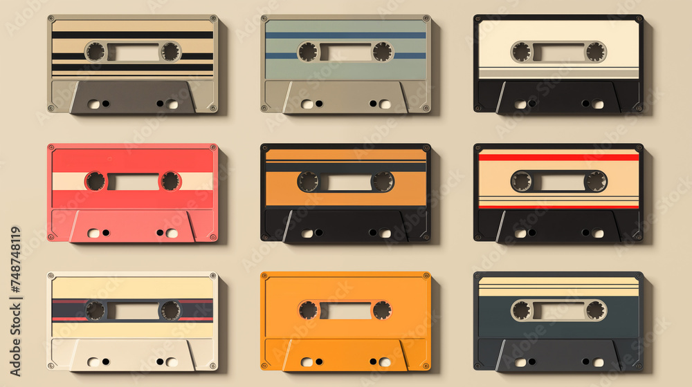 Obraz premium collection of various vintage audio tapes on white background