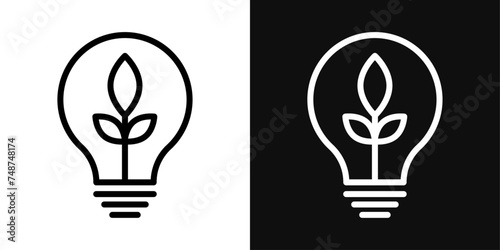 Lightbulb with Leaf Icon Set. Vector Illustration