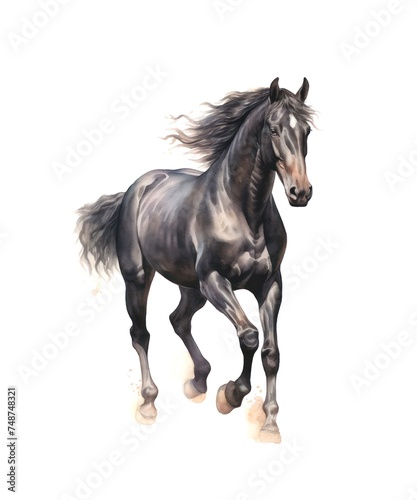 Watercolor illustration of a black horse isolated on white background.