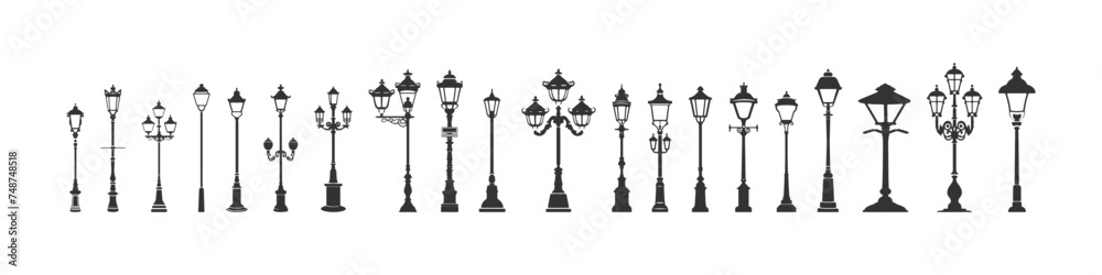 Street lamp silhouette icon set. Vector illustration design.