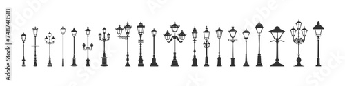 Street lamp silhouette icon set. Vector illustration design. photo