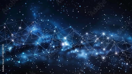 A constellation in the night sky, with stars connected by blockchain lines, mapping out the universe of green finance.