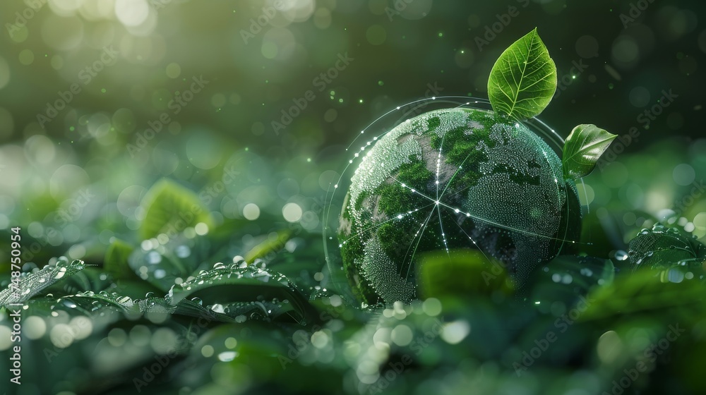 A globe wrapped in a leaf, with digital veins running through it, representing global green finance. A globe wrapped in a leaf, with digital veins running through it, representing global green finance.