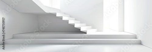 Minimalistic White Stairway to Light. A clean  white staircase ascending into a brightly lit space.