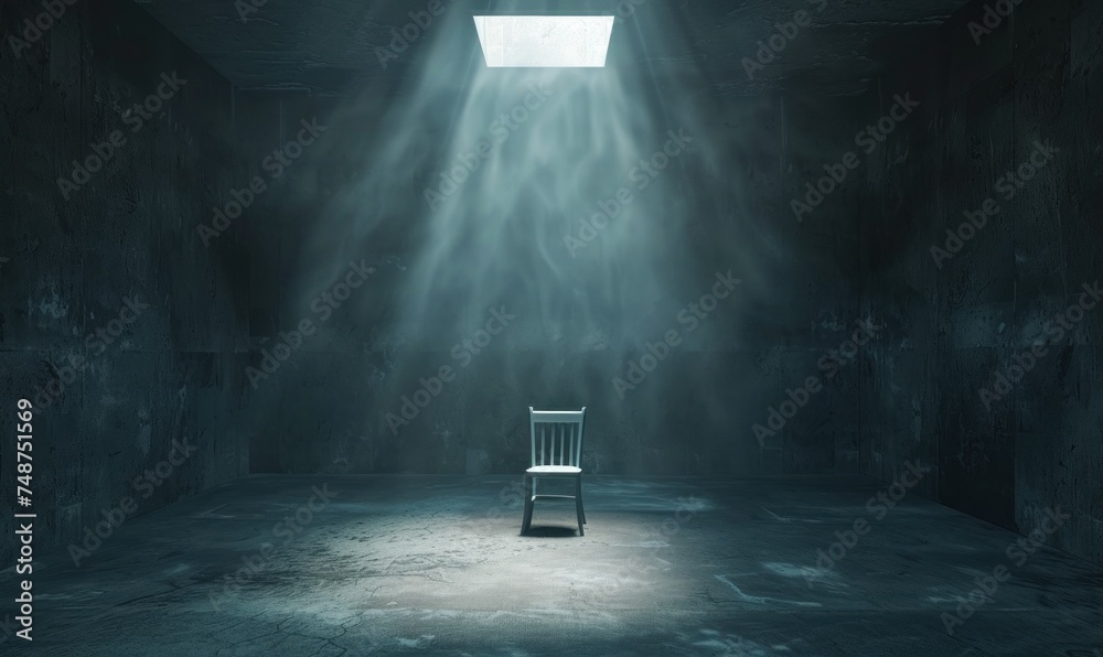 Interrogation room with small light overhead. - obrazy, fototapety, plakaty 