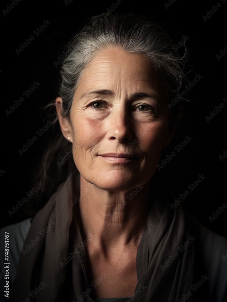 Obraz premium good-looking middle-aged woman with gray hair and wrinkles on her face 