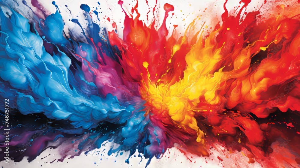 Vibrant paint splatters on canvas, captivating background alive with bursts of color - obrazy, fototapety, plakaty 