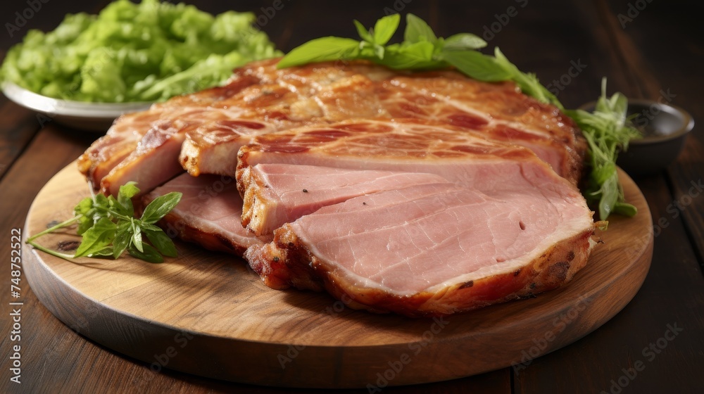 Juicy grilled ham showcasing deliciousness, with ample space for text or design elements