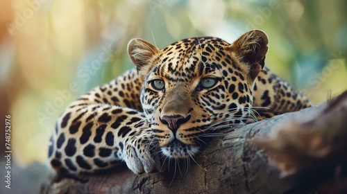 spotted wild leopard enjoying relaxation in jungle habitat, majestic predator