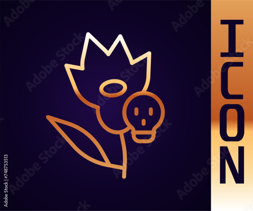 Gold line Poison flower icon isolated on black background. Vector