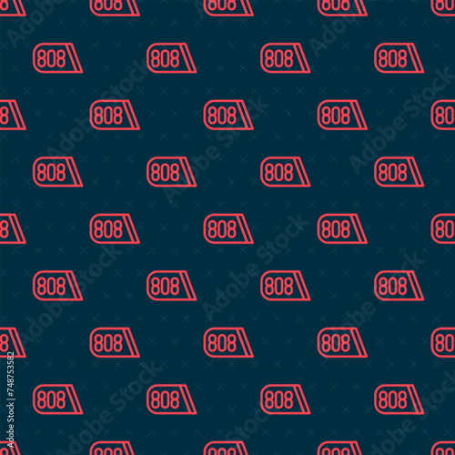 Red line Drum machine music producer equipment icon isolated seamless pattern on black background. Vector