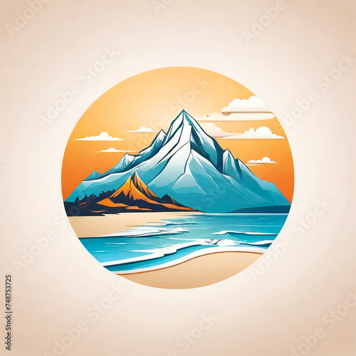 Tshirt design of a mountain and a beach