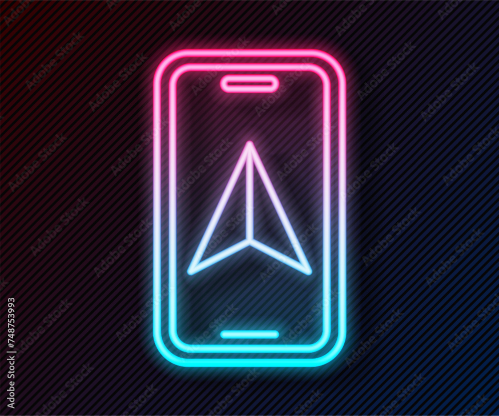 Glowing neon line Infographic of city map navigation icon isolated on black background. Mobile App Interface concept design. Geolacation concept. Vector Glowing neon line Infographic of city map navigation icon isolated on black background. Mobile App Interface concept design. Geolacation concept. Vector