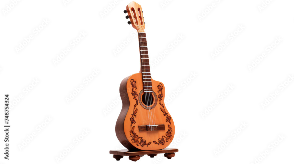 Beautiful Acoustic on Wooden Guitar Stand on transparent background