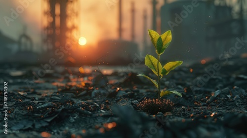 Plant growing in toxic wasteland
