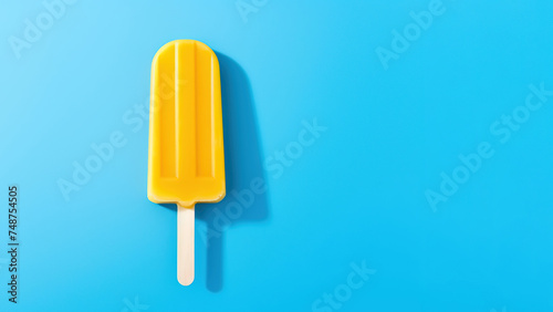 yellow popsicle with a bite on a blue background. photo