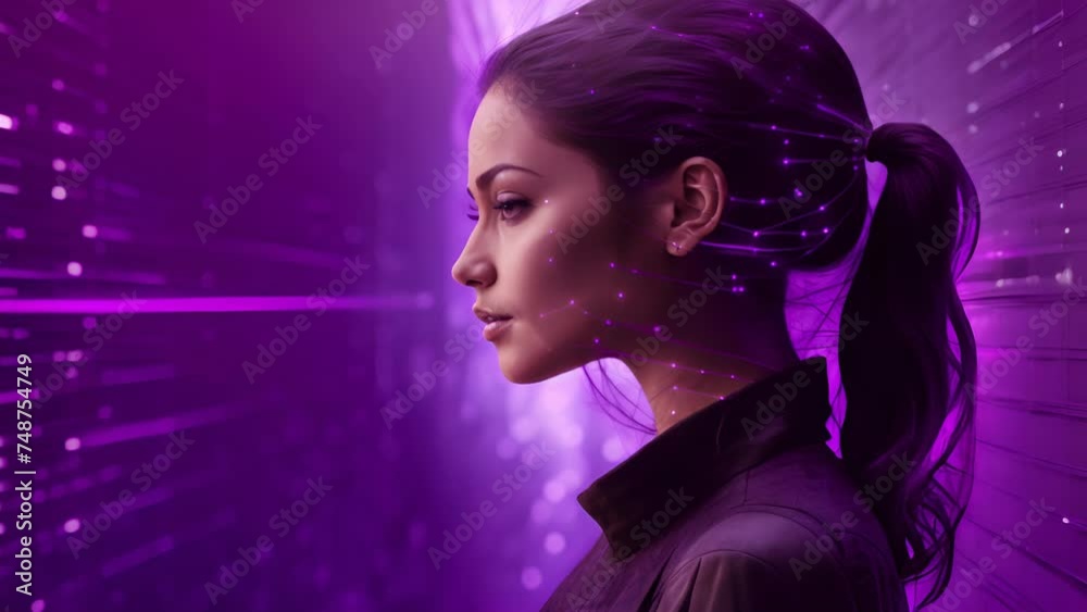 A woman with a futuristic, technological appearance. A woman with a futuristic, technological appearance.