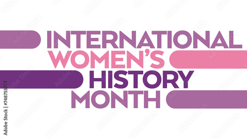 International Women's History Month colorful and vibrant purple and pink text on a white background great for celebrating international women history month