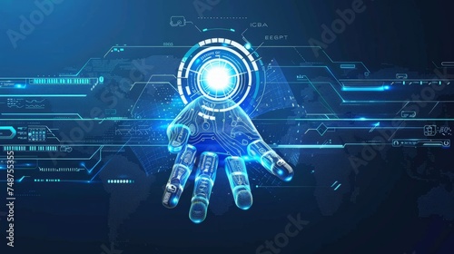 future technology. touch button inerface illustration on blue background photo