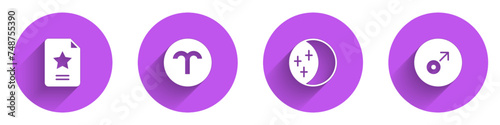 Set Star constellation zodiac, Aries, Eclipse of the sun and Mars symbol icon with long shadow. Vector