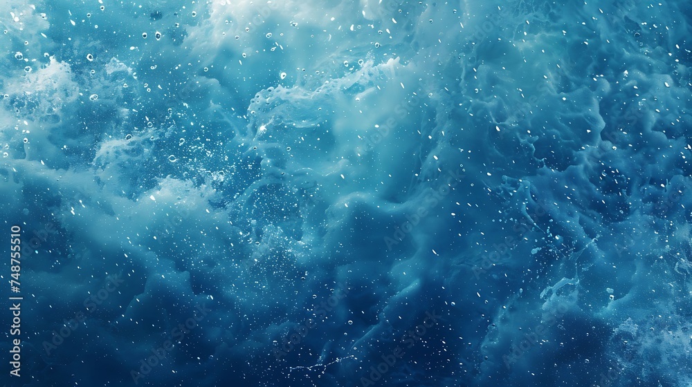 Fototapeta premium Deep blue ocean water with white bubbles and foam.