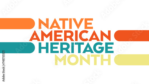 native american heritage month colorful text typography on white or black background banner illustration great for wishing and celebrating awareness for Happy native american heritage month in Nov