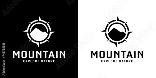 simple logo design of mountain and compass silhouette