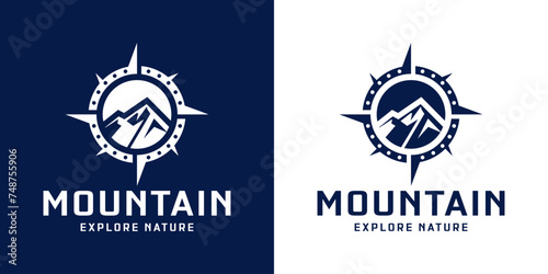 compass and mountain silhouette logo design