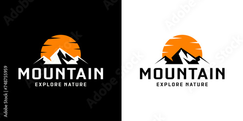 mountain and sunrise silhouette logo design inspiration
