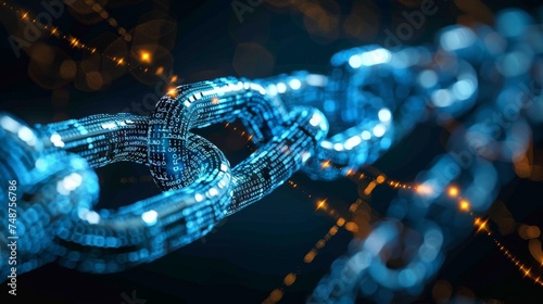 Blockchain and Legal Documents: Chains made of blocks intertwined with legal documents and contracts, illustrating the integration of blockchain technology with regulatory frameworks.