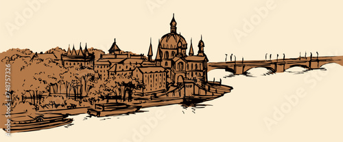 Hungarian Parliament Building. Vectos drawing scene