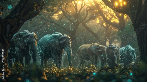 Blockchain for Wildlife Conservation: A depiction of blockchain technology being used to track and support wildlife conservation efforts, with animal avatars and digital ledgers. photo
