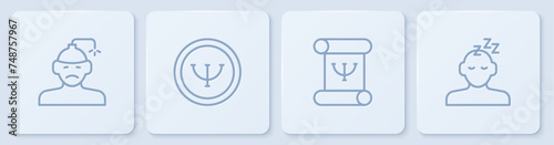Set line Concussion, headache, Psychology book, and Dreams. White square button. Vector
