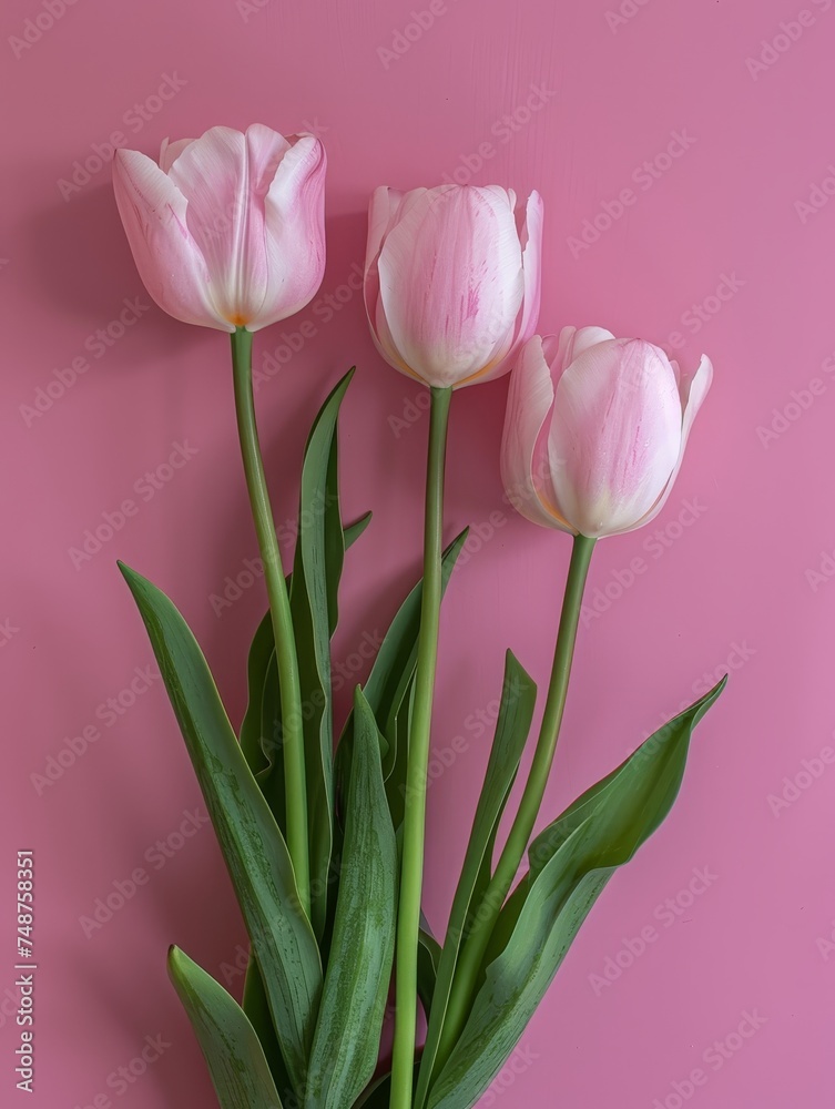 Pink Tulips on Pastel Backdrop