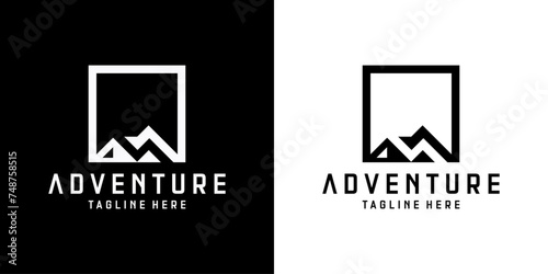 simple mountain logo design with a box frame for clothing and adventure companies