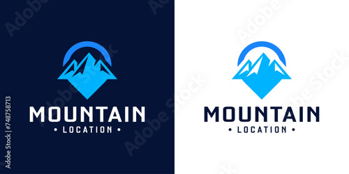 mountain view silhouette and location pin logo design