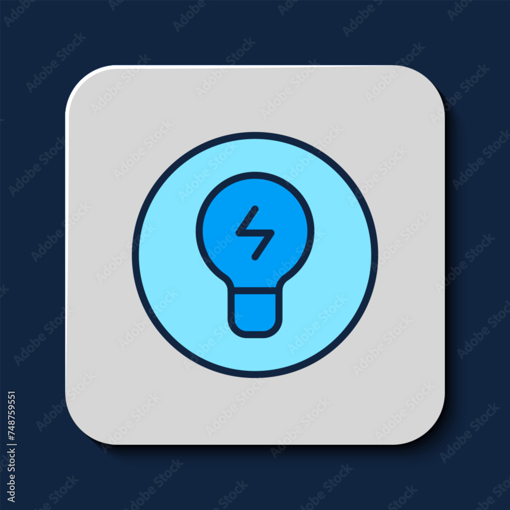 Filled outline Light bulb with concept of idea icon isolated on blue background. Energy and idea symbol. Inspiration concept. Vector Filled outline Light bulb with concept of idea icon isolated on blue background. Energy and idea symbol. Inspiration concept. Vector