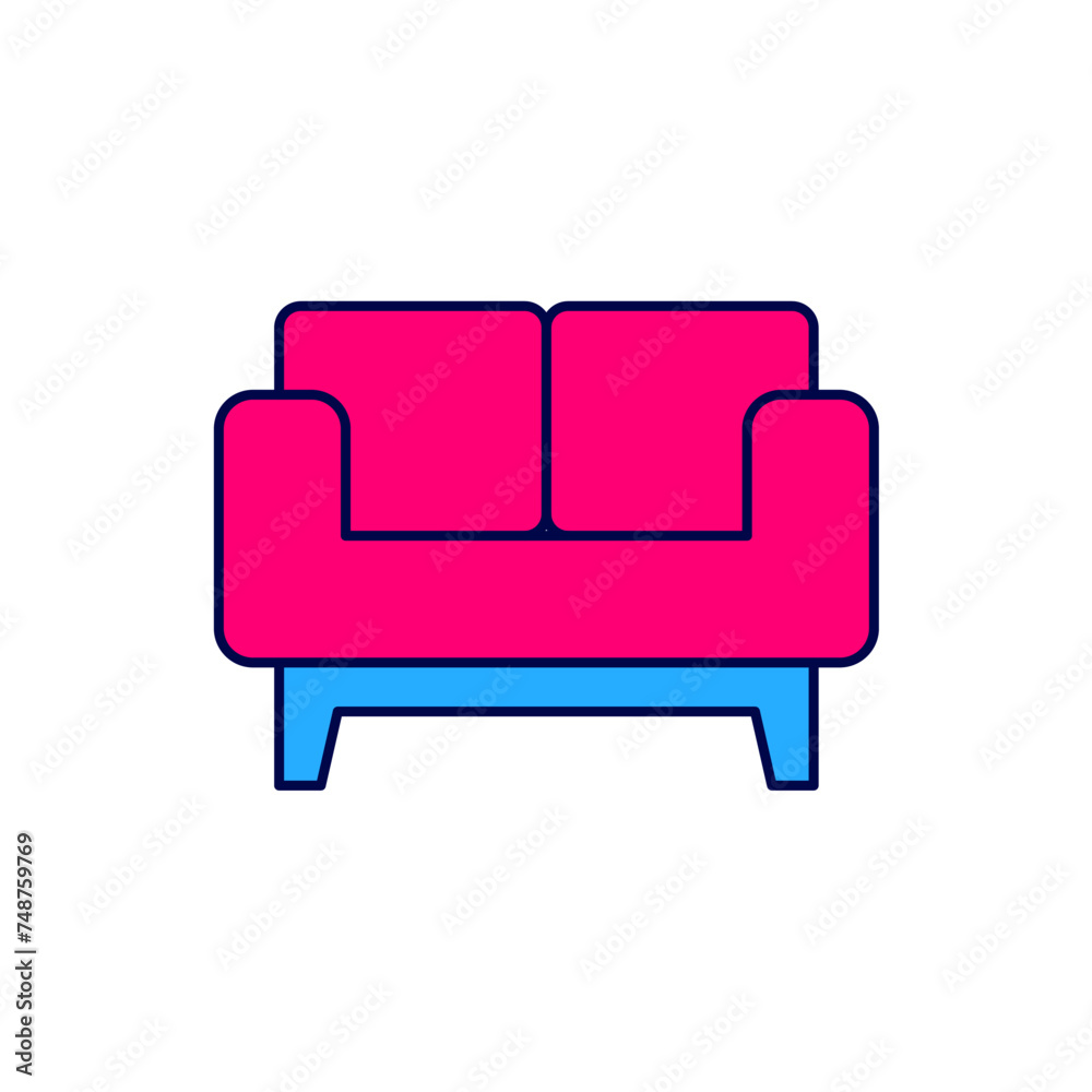 Filled outline Sofa icon isolated on white background. Vector