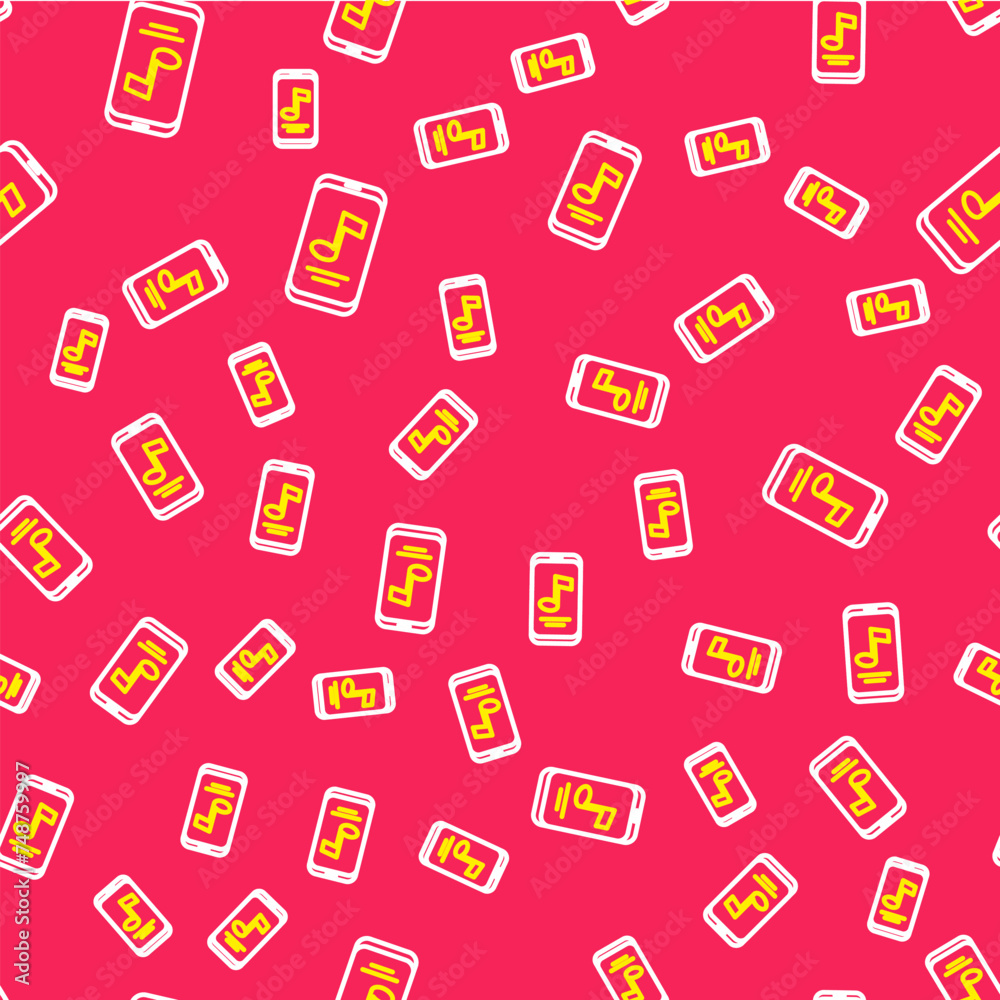 Line Music player icon isolated seamless pattern on red background. Portable music device. Vector Line Music player icon isolated seamless pattern on red background. Portable music device. Vector