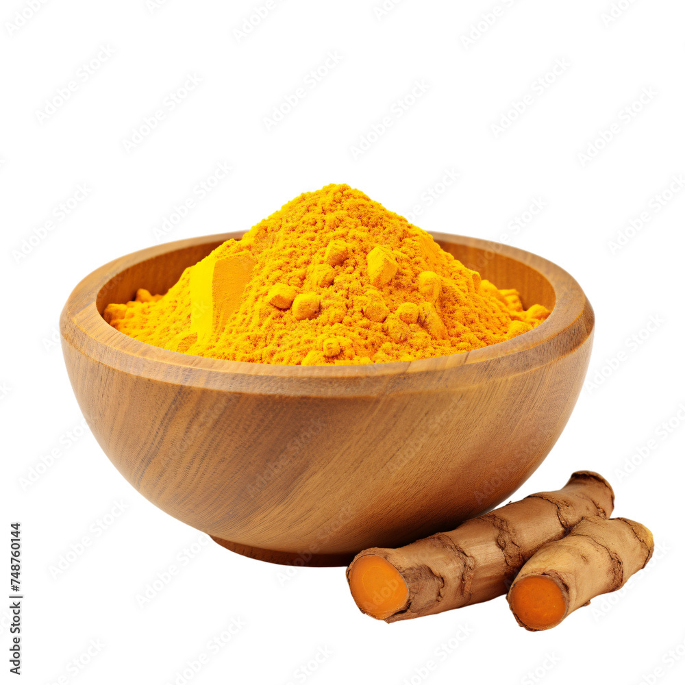 Bowl of turmeric powder isolated in white background Bowl of turmeric powder isolated in white background
