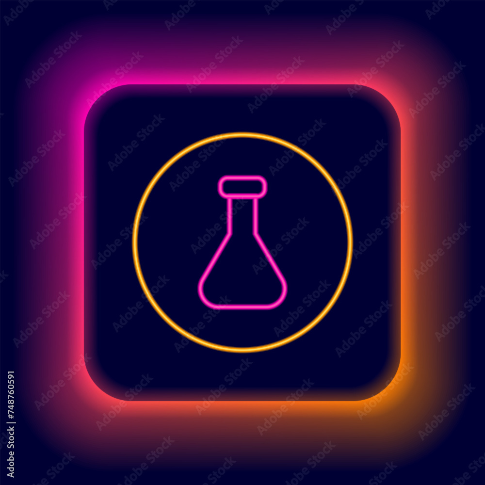 Glowing neon line Test tube and flask chemical laboratory test icon isolated on black background. Laboratory glassware sign. Colorful outline concept. Vector Glowing neon line Test tube and flask chemical laboratory test icon isolated on black background. Laboratory glassware sign. Colorful outline concept. Vector