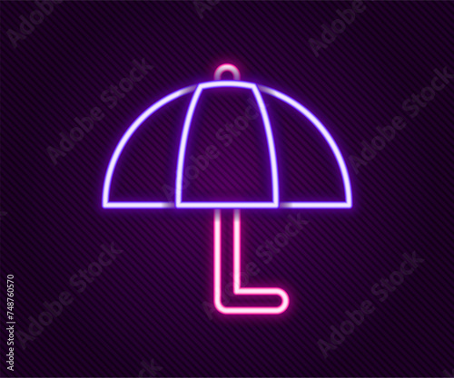 Glowing neon line Umbrella icon isolated on black background. Insurance concept. Waterproof icon. Protection, safety, security concept. Colorful outline concept. Vector