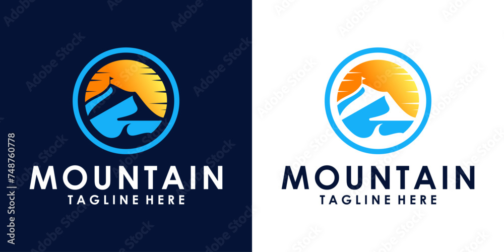 abstract logo design of mountain views and sunrise abstract logo design of mountain views and sunrise