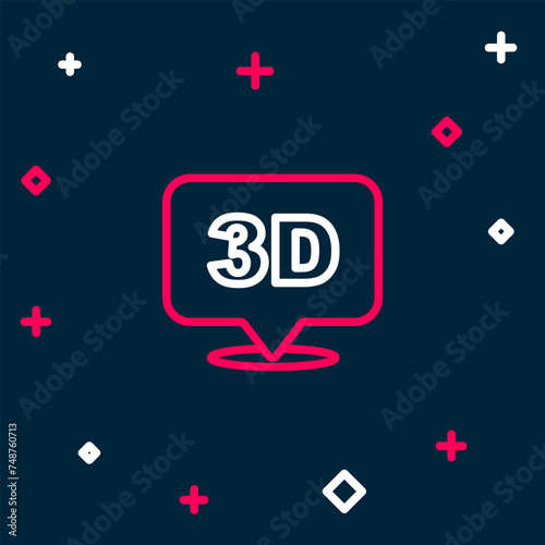 Line 3D word icon isolated on blue background. Colorful outline concept. Vector